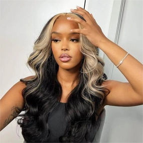 13x4 Lace Frontal Skunk Stripe Wig #613/Black Color Highlight Straight Hair Lace Front Wigs-GeetaHair