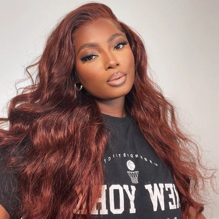 13x4 Reddish Brown HD Lace Front Human Hair Wigs Auburn Body Wave Transparent Lace Wig - Geeta Hair