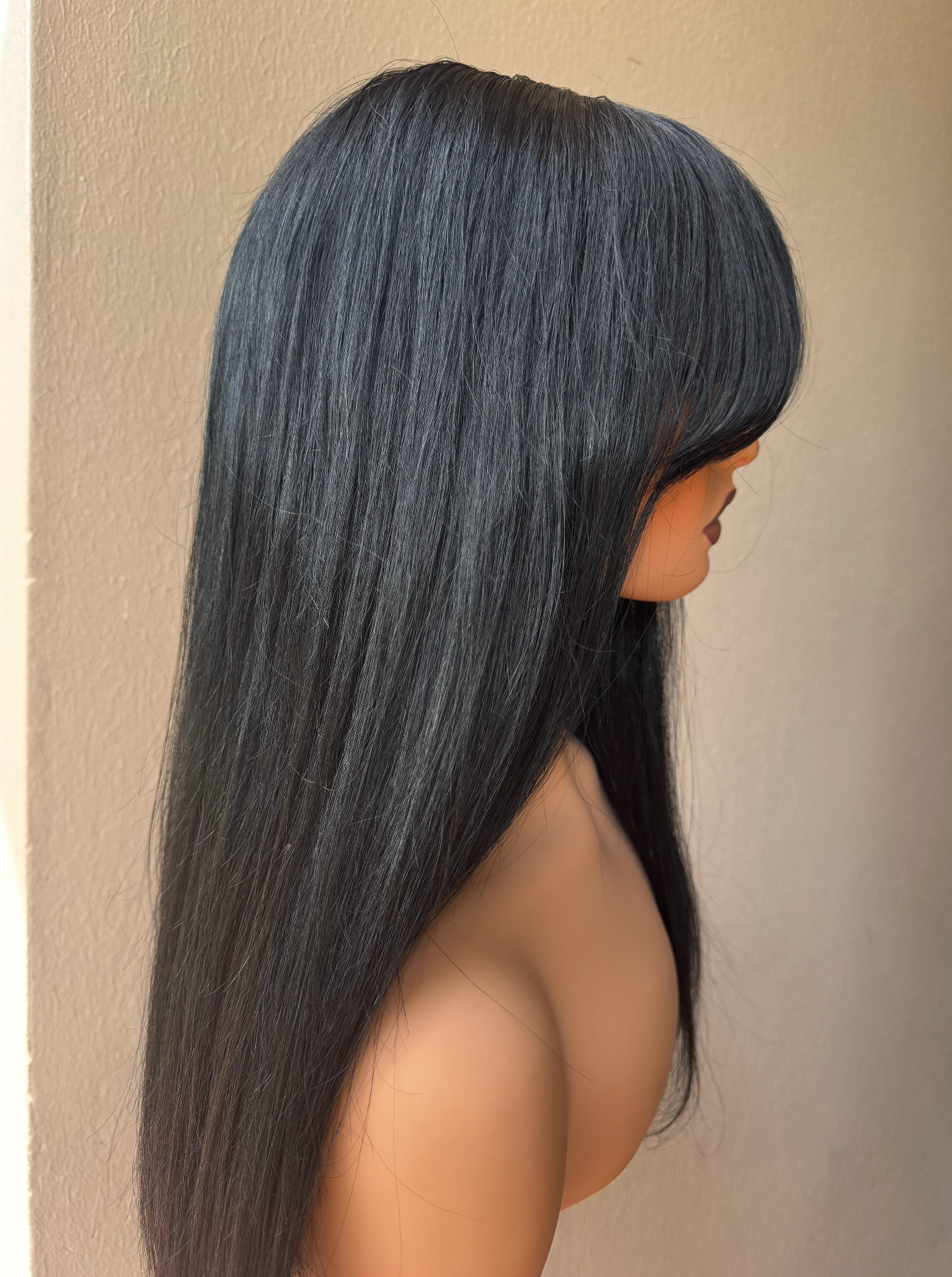 16" #1 JET BLACK Vicki Human Hair 5x5" Fringe Wig
