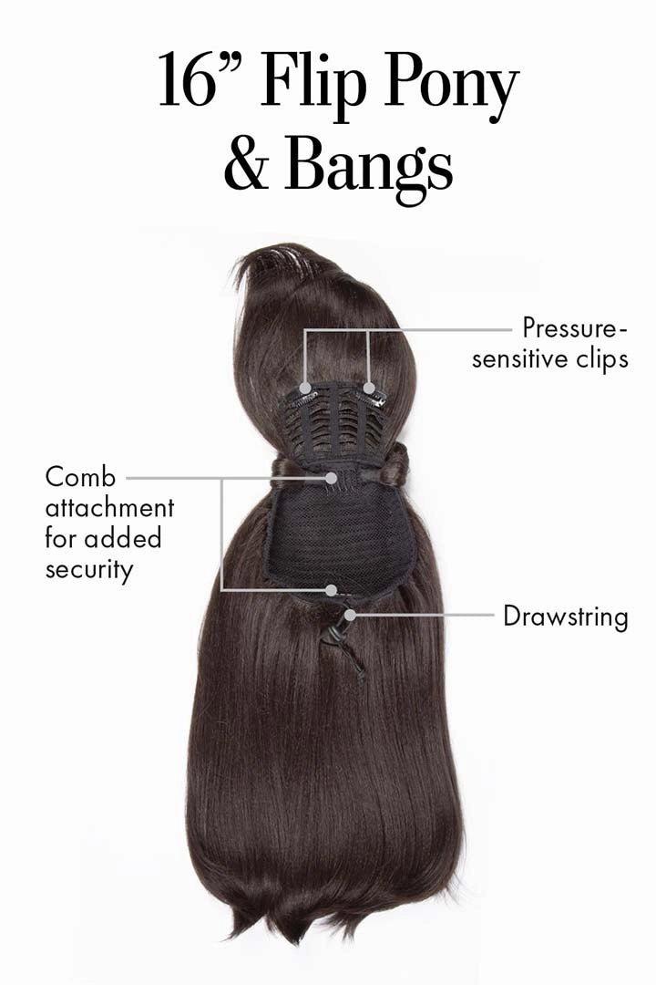 16" Flip Pony & Bangs by Kim Kimble | Heat Friendly Synthetic Hair
