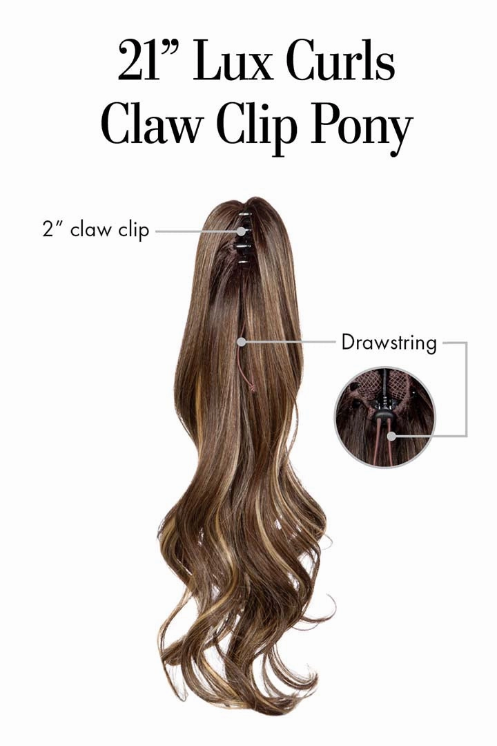 21" Lux Curls Claw Clip Pony by Kim Kimble | Heat Friendly Synthetic Hair