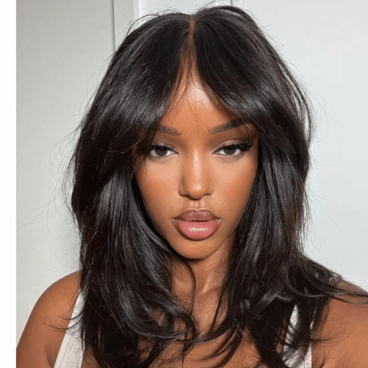 24 Hours Shipping Long Natural Wavy Curtain Bangs Glueless 5x5 HD Lace Closure Wig Easy to Wear Lace Human Hair Bob Wigs-GeetaHair