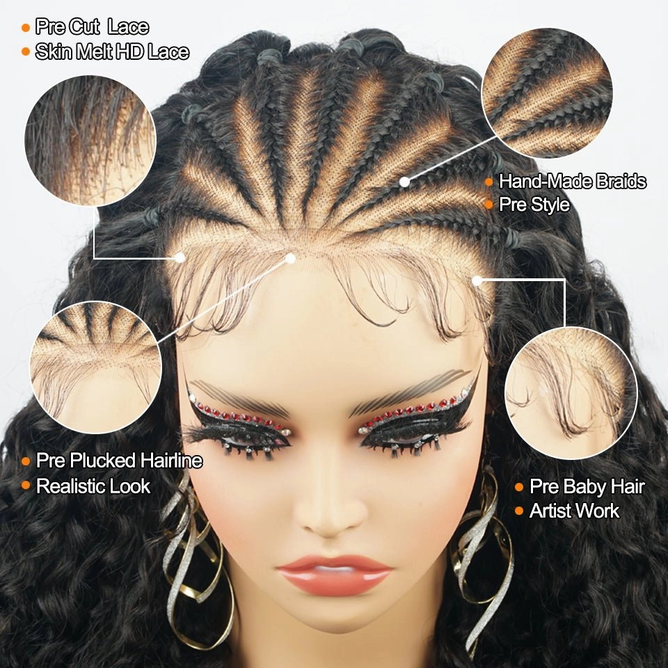 24 Hours Shipping Ready And Go Glueless Pre Braided Wig Burmese Curl 7x5 Pre Cut Lace Human Hair Wigs Braided Lace Front Wigs