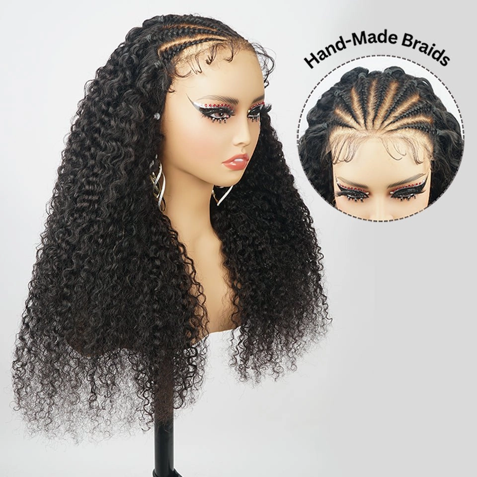 24 Hours Shipping Ready And Go Glueless Pre Braided Wig Burmese Curl 7x5 Pre Cut Lace Human Hair Wigs Braided Lace Front Wigs