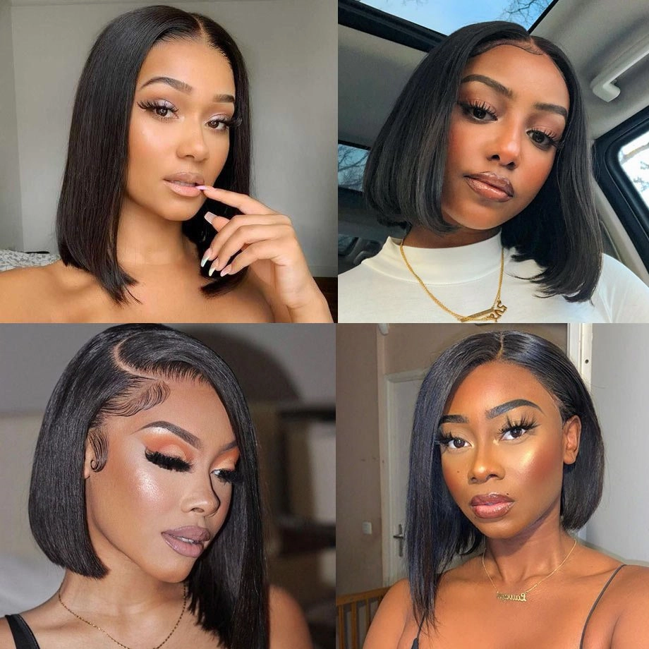 24 Hours Shipping Short Straight HD Lace Bob Wig Natural Black Pre Plucked With Baby Hair Human Hair Wig