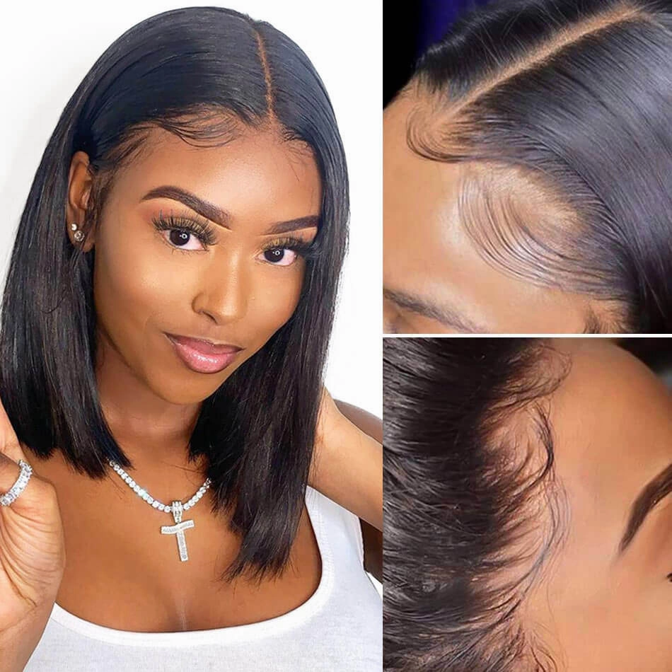 24 Hours Shipping Short Straight HD Lace Bob Wig Natural Black Pre Plucked With Baby Hair Human Hair Wig