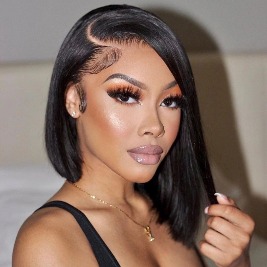 24 Hours Shipping Short Straight HD Lace Bob Wig Natural Black Pre Plucked With Baby Hair Human Hair Wig