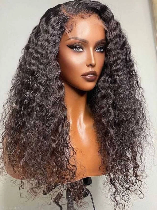24hrs shipping PrePlucked 136 HD Lace Front Black Color Deep Curly Wig For Woman  NCF84