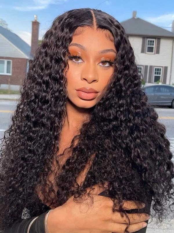 24hrs shipping PrePlucked 136 HD Lace Front Black Color Deep Curly Wig For Woman  NCF84