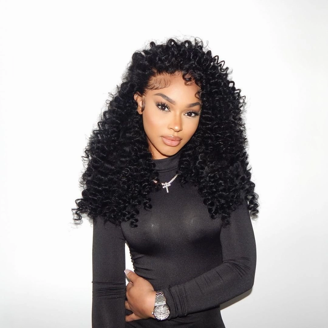 250% Density Glueless Bouncy Deep Curly Hair 13x4 Pre-Cut Lace Front Human Hair Wigs Pre Plucked