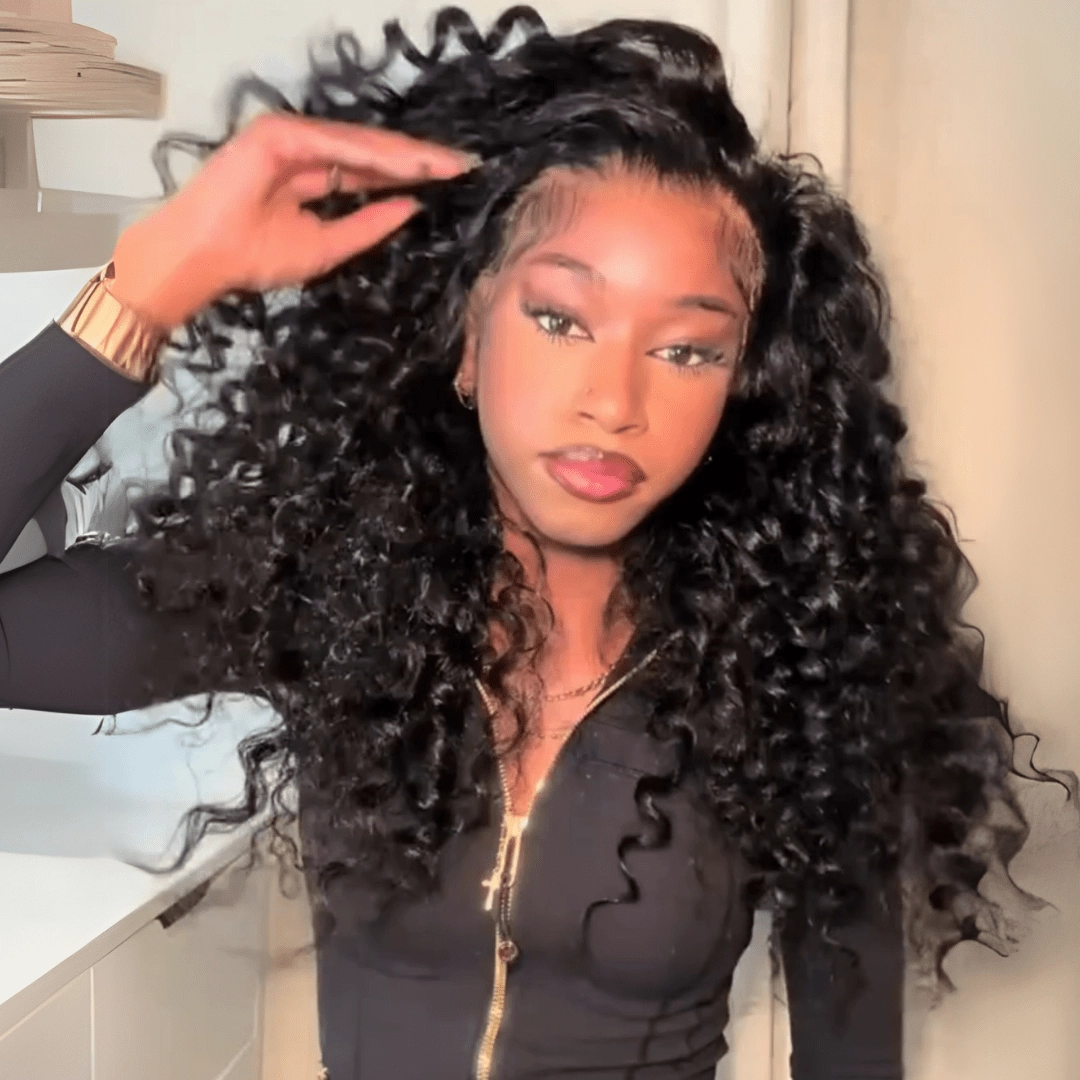 300% Density Loose Bouncy Curly Glueless Wig Pre Cut 4x6 HD Lace Front Human Hair Wig Pre Plucked