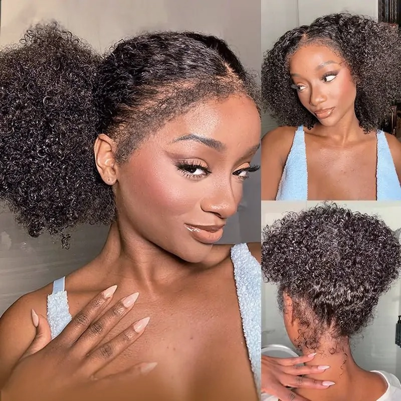 4C Kinky Edges 360 Full Lace Frontal Kinky Curly Human Hair Wigs Pre Plucked Wigs With Kinky Edges