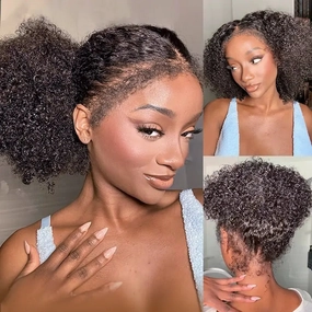 4C Kinky Edges 360 Full Lace Frontal Kinky Curly Human Hair Wigs Pre Plucked Wigs With Kinky Edges