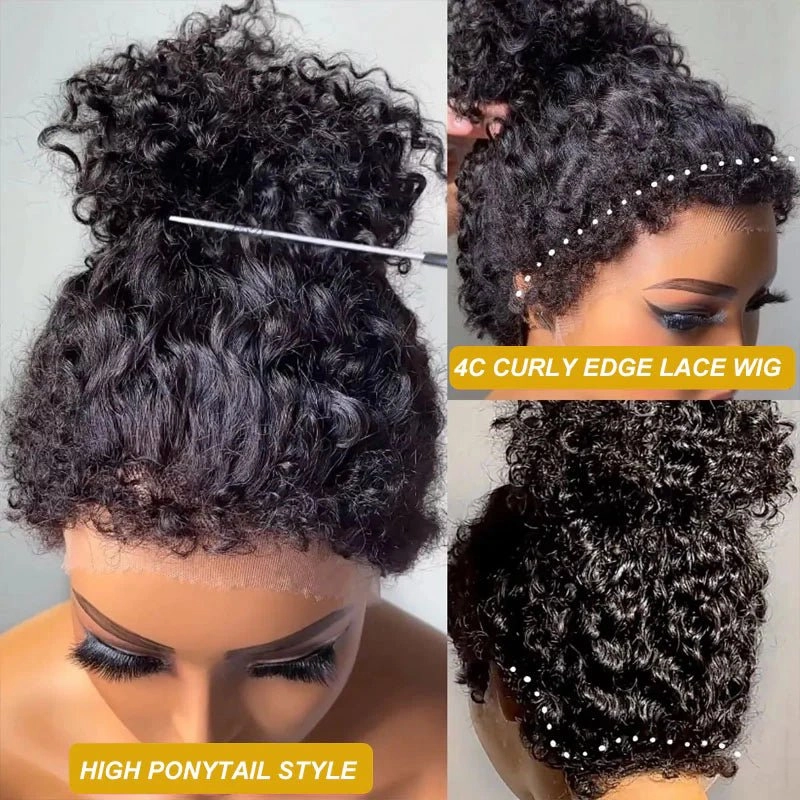 4C Kinky Edges 360 Full Lace Frontal Kinky Curly Human Hair Wigs Pre Plucked Wigs With Kinky Edges