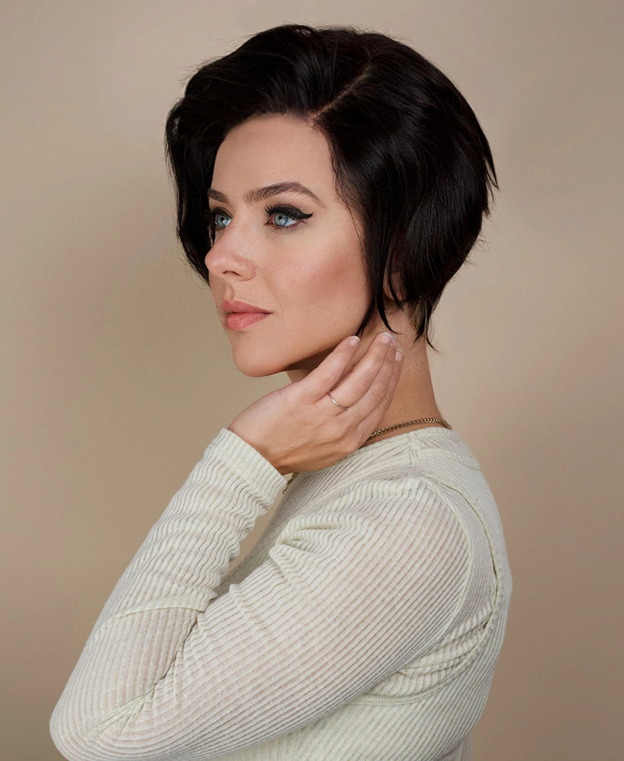 4x4 side bang lace front wig - 6" dark brown.