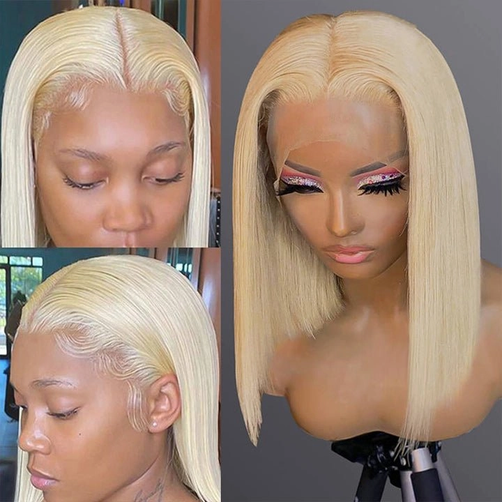 613 Blonde/Pink 13x4 Short Bob Lace Front Wig Straight Hair Undetectable Lace Wig Pre Plucked With Baby Hair Natural Hairline Glueless Wig-Geeta Hair
