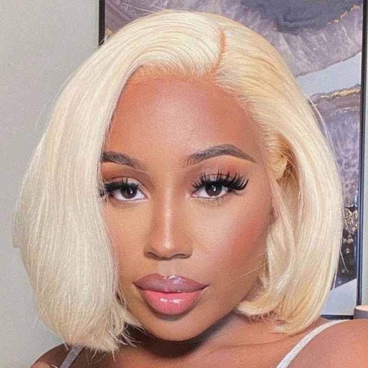 613 Blonde/Pink 13x4 Short Bob Lace Front Wig Straight Hair Undetectable Lace Wig Pre Plucked With Baby Hair Natural Hairline Glueless Wig-Geeta Hair