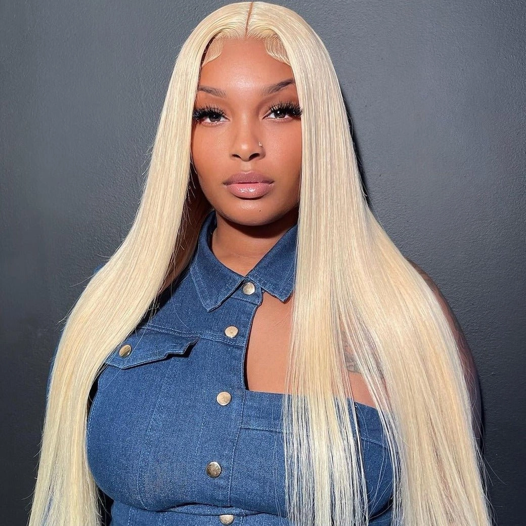 613 Hair Straight 5x5 Closure HD Lace Front Wig Blonde Pre Plucked Glueless Human Hair Wigs
