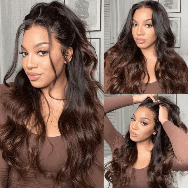 $199= 2 Wigs |  Geeta Highlight Water Wave 13x4 Lace Front Wig and 7x5 Glueless Lace Brown Wig Bogo Sale