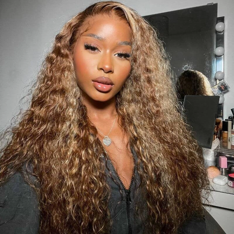 $199= 2 Wigs |  Geeta Highlight Water Wave 13x4 Lace Front Wig and 7x5 Glueless Lace Brown Wig Bogo Sale