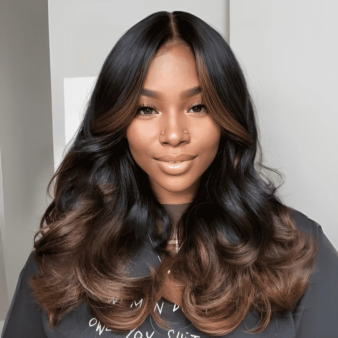 $199= 2 Wigs |  Geeta Highlight Water Wave 13x4 Lace Front Wig and 7x5 Glueless Lace Brown Wig Bogo Sale