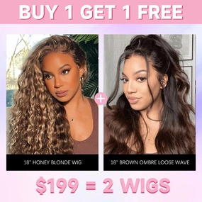 $199= 2 Wigs |  Geeta Highlight Water Wave 13x4 Lace Front Wig and 7x5 Glueless Lace Brown Wig Bogo Sale