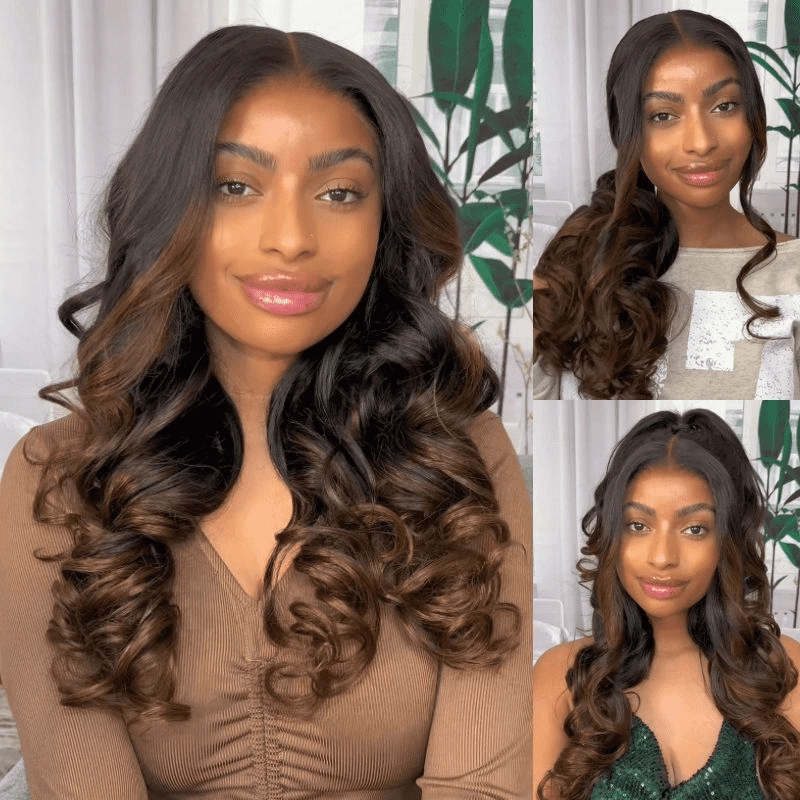 $199= 2 Wigs |  Geeta Highlight Water Wave 13x4 Lace Front Wig and 7x5 Glueless Lace Brown Wig Bogo Sale