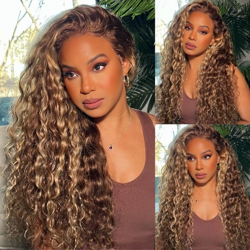 $199= 2 Wigs |  Geeta Highlight Water Wave 13x4 Lace Front Wig and 7x5 Glueless Lace Brown Wig Bogo Sale