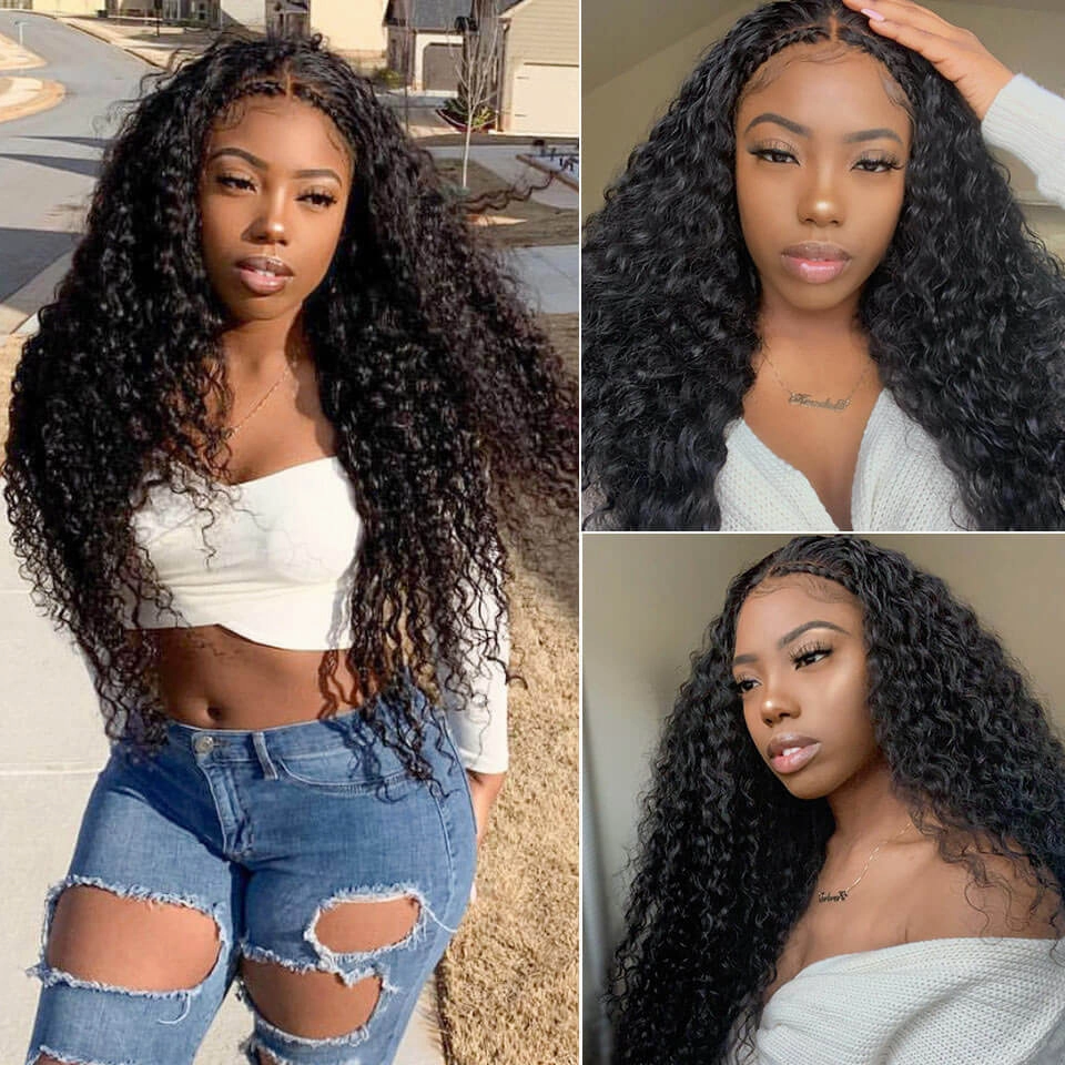 $199=30inch Deep Curly Glueless 13x4 HD Transparent Lace Front Wig Pre Plucked Brazilian Virgin Lace Front Wig with Baby Hair No Code Needed