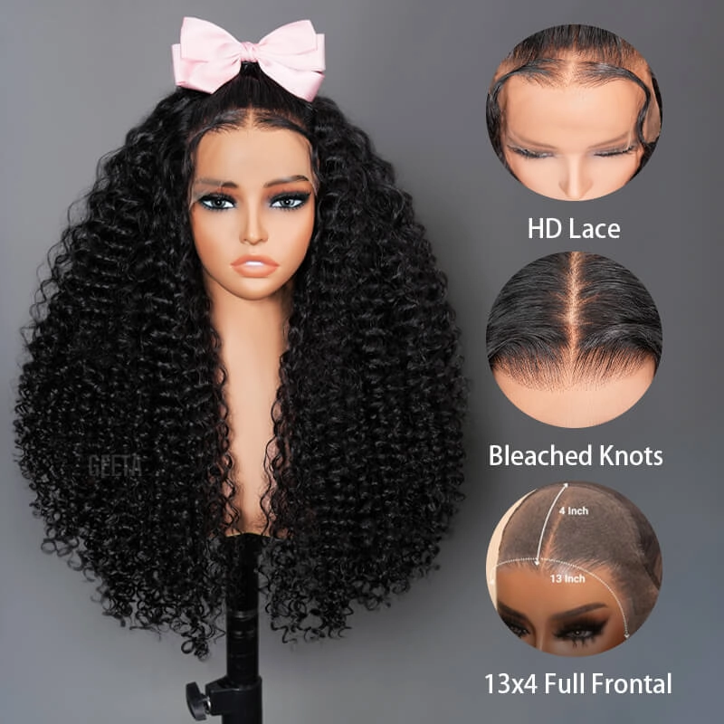 $199=30inch Deep Curly Glueless 13x4 HD Transparent Lace Front Wig Pre Plucked Brazilian Virgin Lace Front Wig with Baby Hair No Code Needed