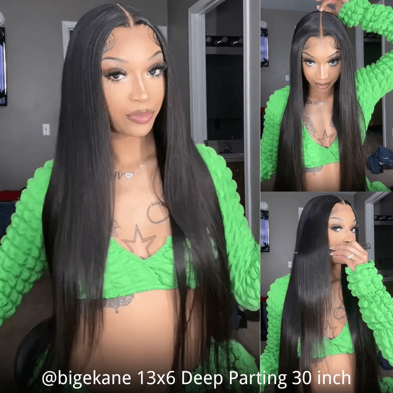 $199=30inch Pre Bleached Straight HD Transparent Glueless Wigs Human Hair 180% Density Flash Sale