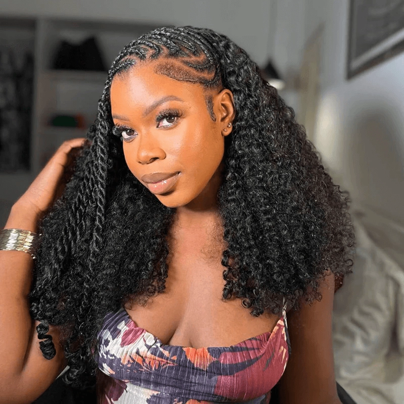 [3 In 1 Half Wig] Geeta Kinky Curly Coily Half Wig Invisible Drawstring Glueless Flip Over Wig Flash Sale