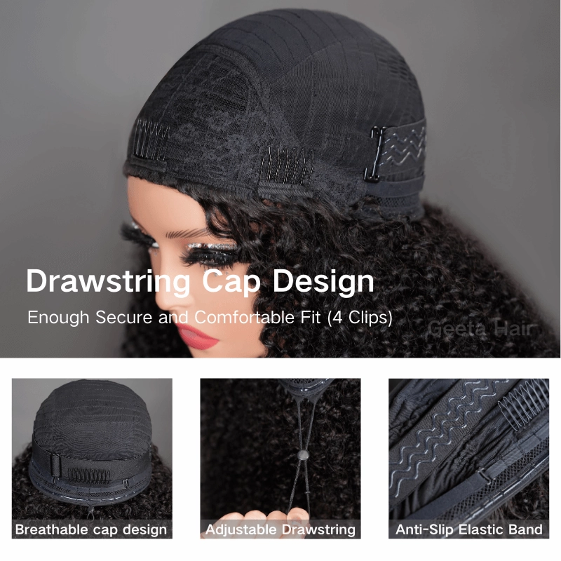 [3 In 1 Half Wig] Geeta Kinky Curly Coily Half Wig Invisible Drawstring Glueless Flip Over Wig Flash Sale