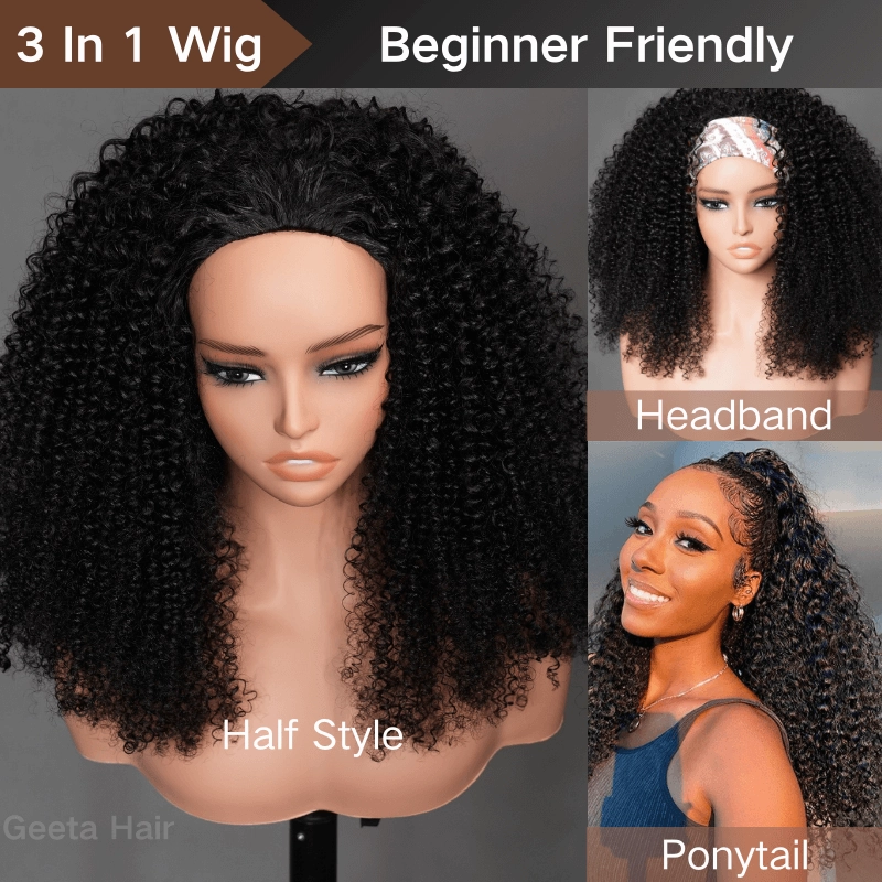 [3 In 1 Half Wig] Geeta Kinky Curly Coily Half Wig Invisible Drawstring Glueless Flip Over Wig Flash Sale