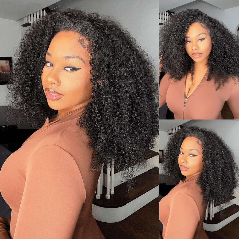 [3 In 1 Half Wig] Geeta Kinky Curly Coily Half Wig Invisible Drawstring Glueless Flip Over Wig Flash Sale