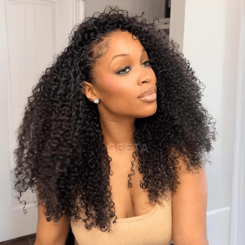 [3 In 1 Half Wig] Geeta Kinky Curly Coily Half Wig Invisible Drawstring Glueless Flip Over Wig Flash Sale