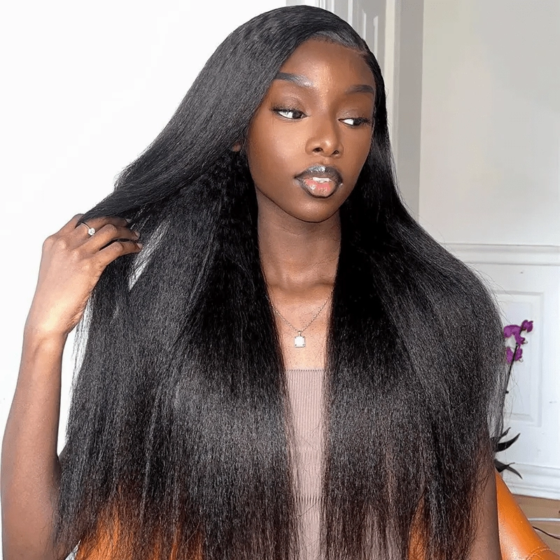 [3 In 1 Half Wig] Geeta Kinky Straight Flip Over Half Wig Invisi Drawstring Glueless Put On And Go Wig Flash Sale
