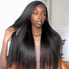 [3 In 1 Half Wig] Geeta Kinky Straight Flip Over Half Wig Invisi Drawstring Glueless Put On And Go Wig Flash Sale