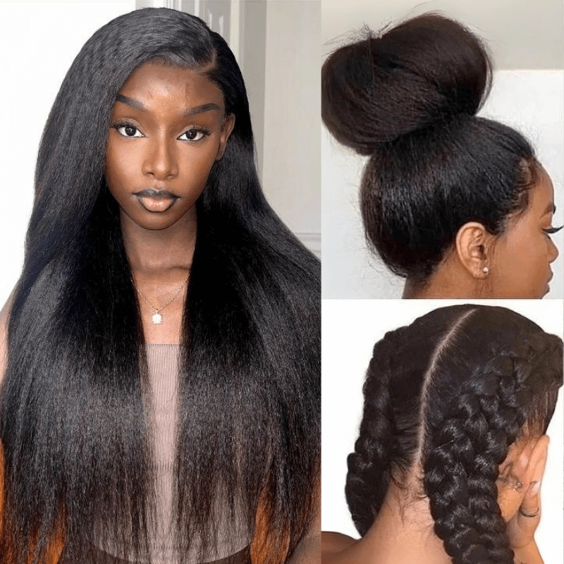 [3 In 1 Half Wig] Geeta Kinky Straight Flip Over Half Wig Invisi Drawstring Glueless Put On And Go Wig Flash Sale