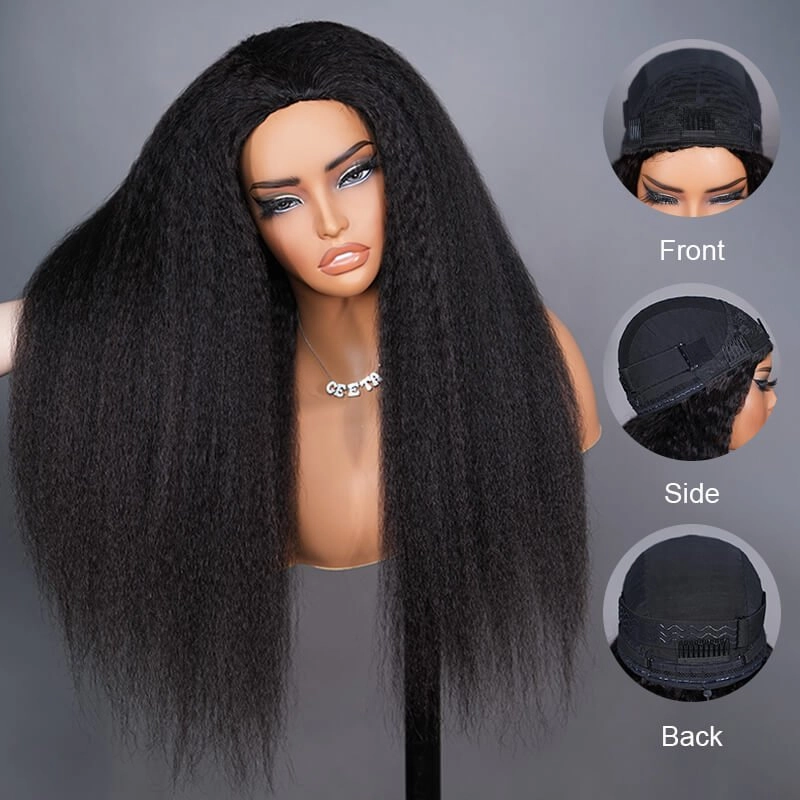 [3 In 1 Half Wig] Geeta Kinky Straight Flip Over Half Wig Invisi Drawstring Glueless Put On And Go Wig Flash Sale