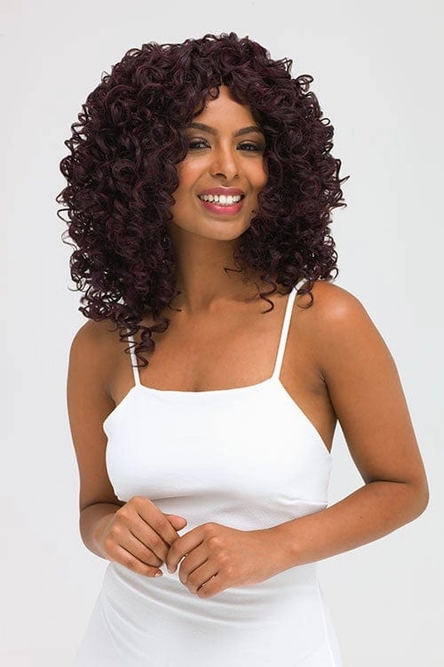 Afro, corkscrew curly lace front wig, black and purple: Anna