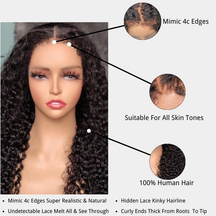 Afro Kinky Curly Type 4C Hairline Kinky Edge 13x4 HD Lace Front Wig 250% Density-Geeta Hair