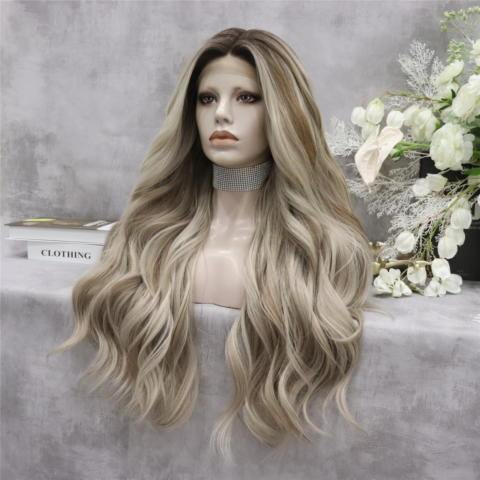 Angela Collection-Chloe Imstyle ash brown with highlight darkroot T-part lace front wig