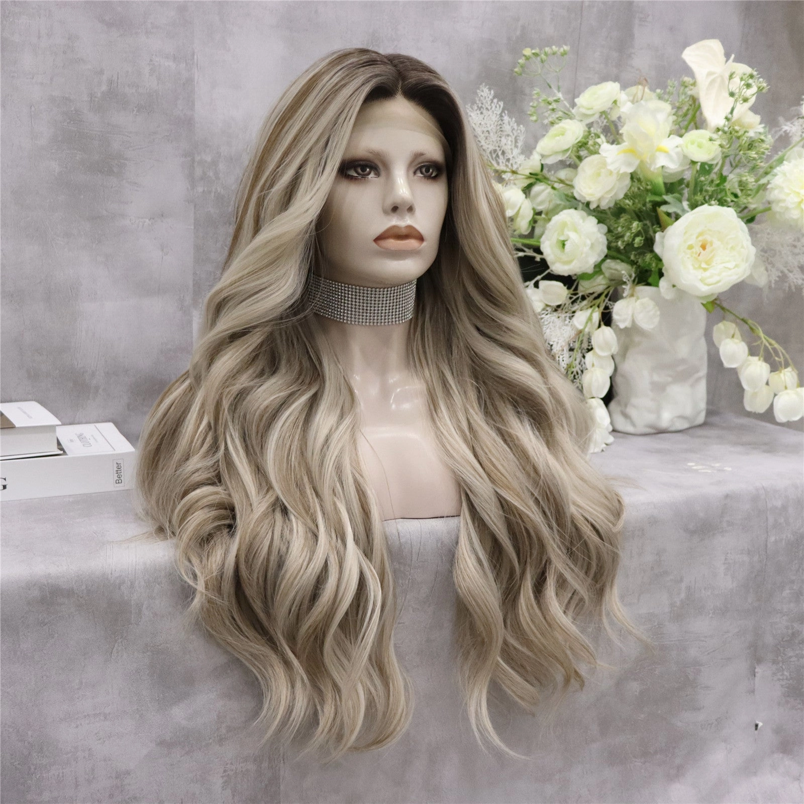 Angela Collection-Chloe Imstyle ash brown with highlight darkroot T-part lace front wig