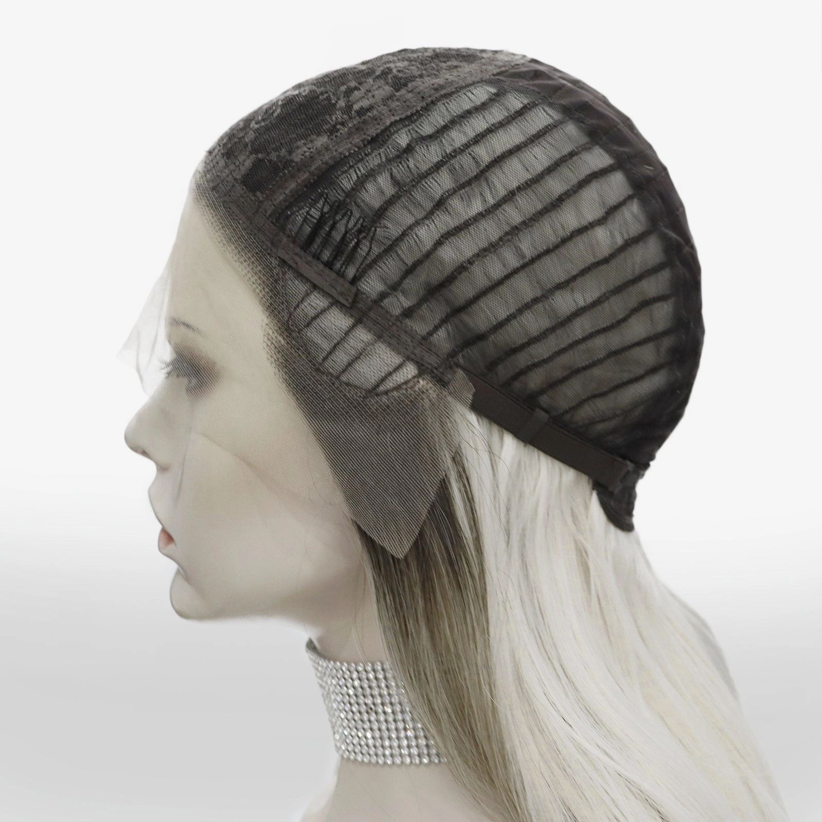 April Dark Roots Ombre Silver Grey to Blonde Wavy Synthetic Lace Wig