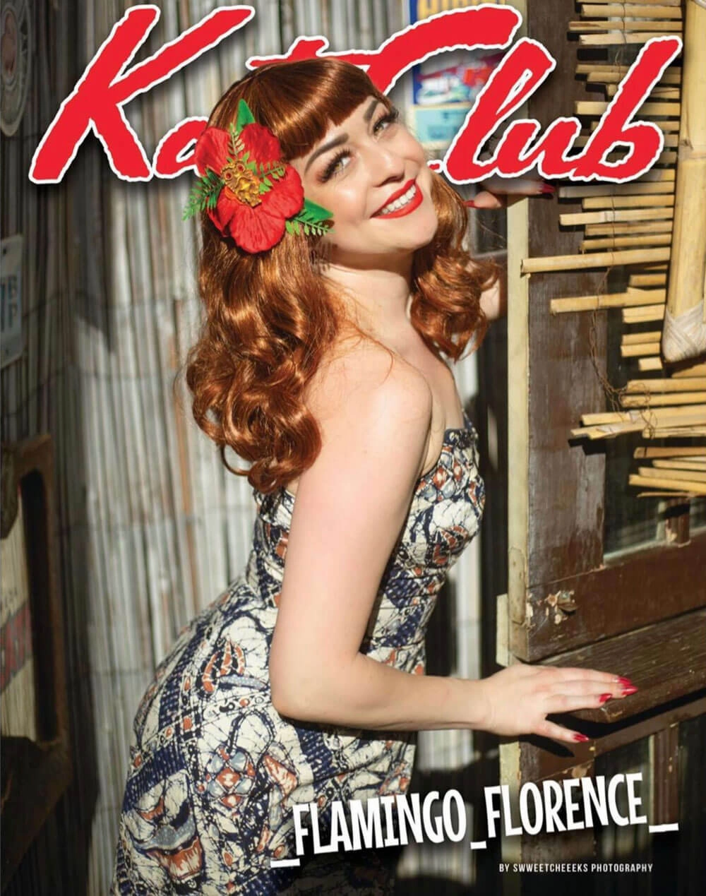 Auburn pinup style wig, finger waved with short fringe, 1950s style: Heidi