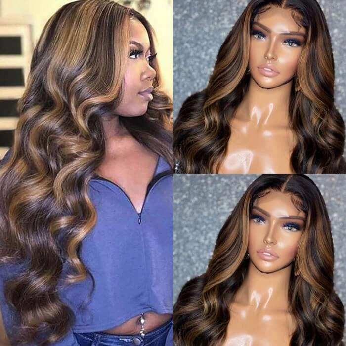 Balayage Blonde Highlight 4x4/13x4 Hd Lace Wig Straight/Body Wave Human Hair Wigs With Brown Highlights-Geeta Hair