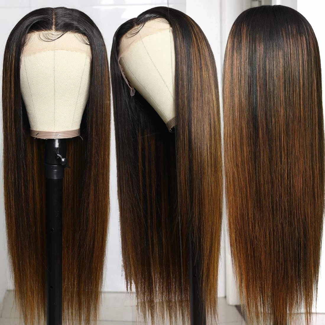 Balayage Blonde Highlight 4x4/13x4 Hd Lace Wig Straight/Body Wave Human Hair Wigs With Brown Highlights-Geeta Hair