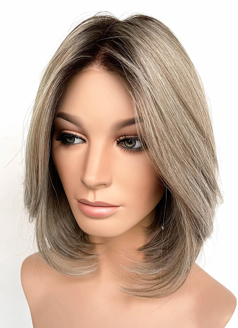 Balayage Blonde With Dark Roots Straight Mono Top Bob Lace Wig MN005