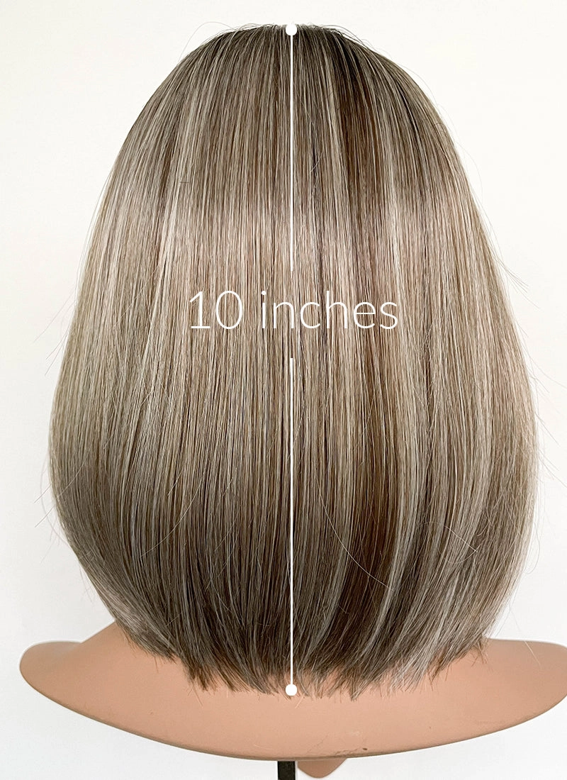 Balayage Blonde With Dark Roots Straight Mono Top Bob Lace Wig MN005